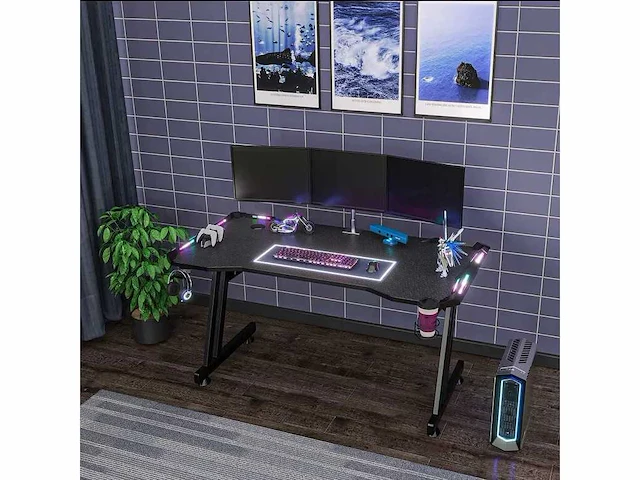 Gamingbureau met accessoires en rgb-verlichting - afbeelding 1 van  3