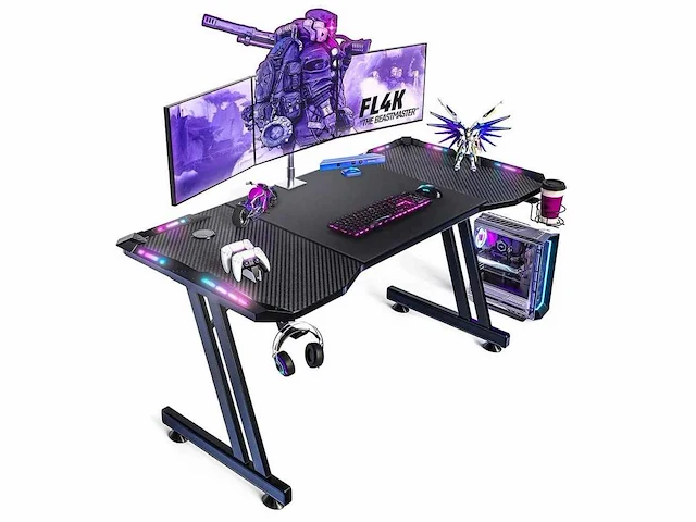 Gamingbureau met accessoires en rgb-verlichting - afbeelding 2 van  3