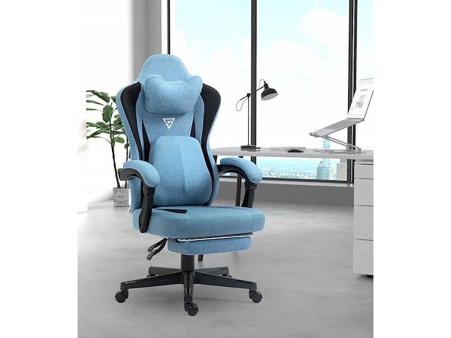 Gamingstoel - blauwe stof - masserend - verwarmd - afbeelding 2 van  7