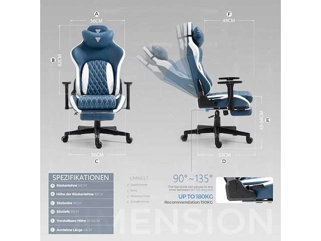 Gamingstoel - bureaustoel met voetsteun - afbeelding 3 van  9