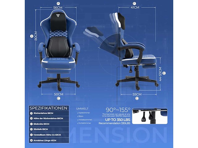 Gamingstoel - ergonomisch met verwarmde lendensteun - afbeelding 3 van  9