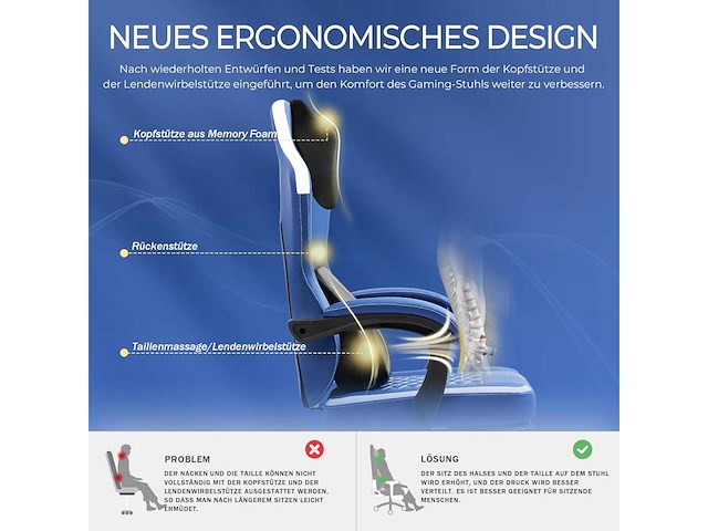 Gamingstoel - ergonomisch met verwarmde lendensteun - afbeelding 5 van  9