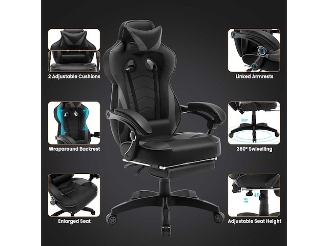 Gamingstoel, ergonomische pu leren bureaustoel - afbeelding 5 van  8
