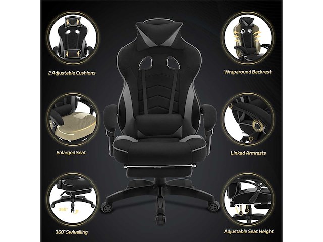 Gamingstoel, ergonomische stoffen bureaustoel - afbeelding 4 van  9