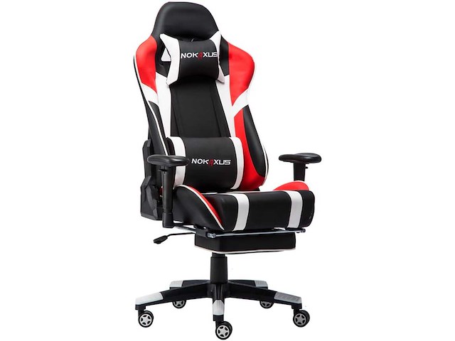Gamingstoel, grote ergonomische hoge rugleuning racestoel met massage-lendensteun en voetsteun - afbeelding 1 van  9