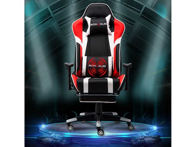 Gamingstoel, grote ergonomische hoge rugleuning racestoel met massage-lendensteun en voetsteun - afbeelding 2 van  9