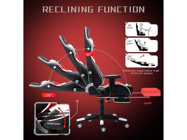 Gamingstoel, grote ergonomische hoge rugleuning racestoel met massage-lendensteun en voetsteun - afbeelding 5 van  9