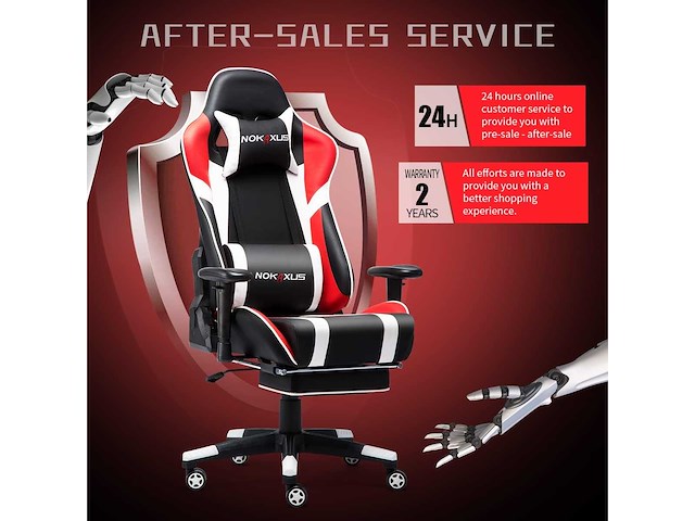 Gamingstoel, grote ergonomische hoge rugleuning racestoel met massage-lendensteun en voetsteun - afbeelding 8 van  9
