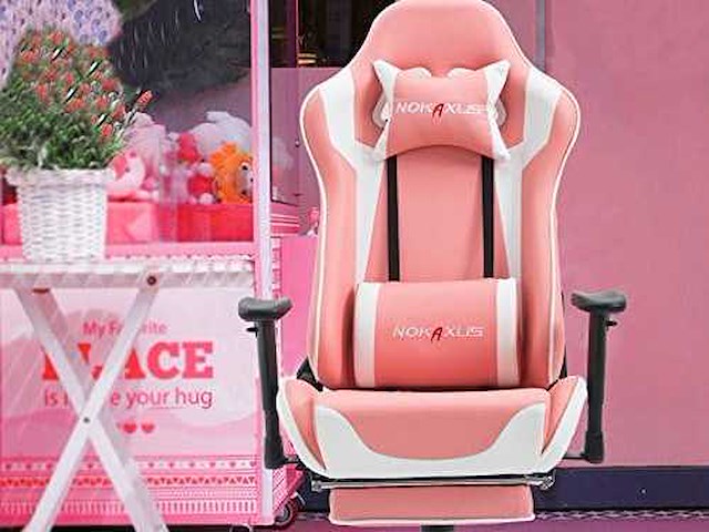 Gamingstoel, grote ergonomische racestoel met hoge rugleuning en massageondersteuning voor de lendensteun en uitschuifbare voetsteun - afbeelding 1 van  4