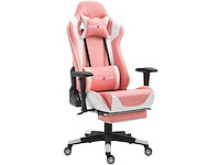 Gamingstoel, grote ergonomische racestoel met hoge rugleuning en massageondersteuning voor de lendensteun en uitschuifbare voetsteun - afbeelding 2 van  7