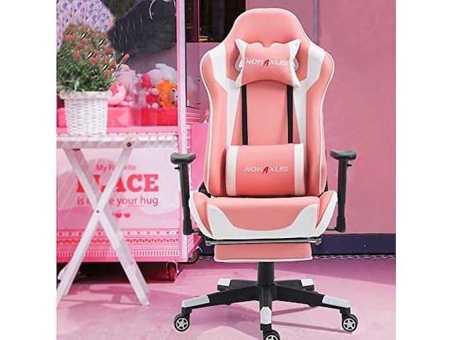 Gamingstoel, grote ergonomische racestoel met hoge rugleuning en massageondersteuning voor de lendensteun en uitschuifbare voetsteun - afbeelding 3 van  7