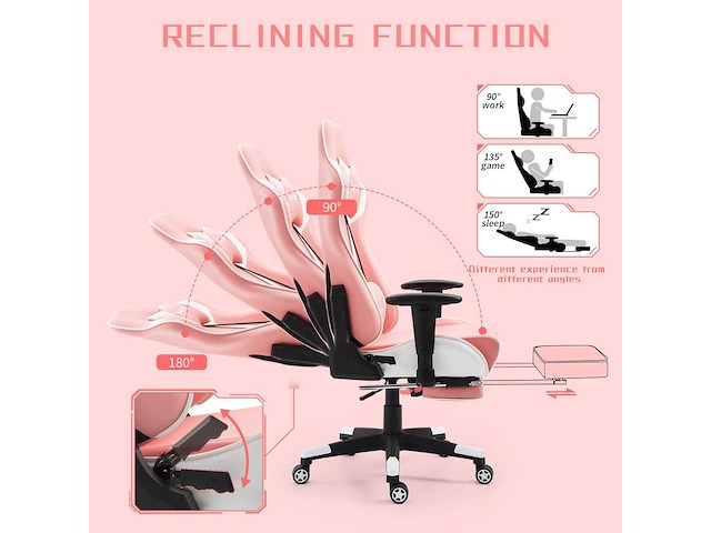 Gamingstoel, grote ergonomische racestoel met hoge rugleuning en massageondersteuning voor de lendensteun en uitschuifbare voetsteun - afbeelding 3 van  4