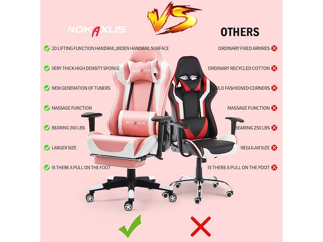 Gamingstoel, grote ergonomische racestoel met hoge rugleuning en massageondersteuning voor de lendensteun en uitschuifbare voetsteun - afbeelding 4 van  4