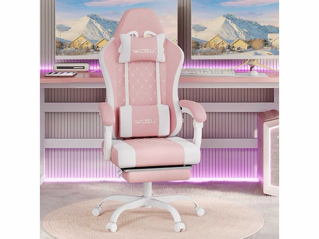 Gamingstoel, massante stoel, met veerkussen, roze+wit - afbeelding 1 van  6