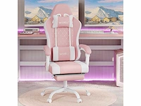 Gamingstoel, massante stoel, met veerkussen, roze+wit
