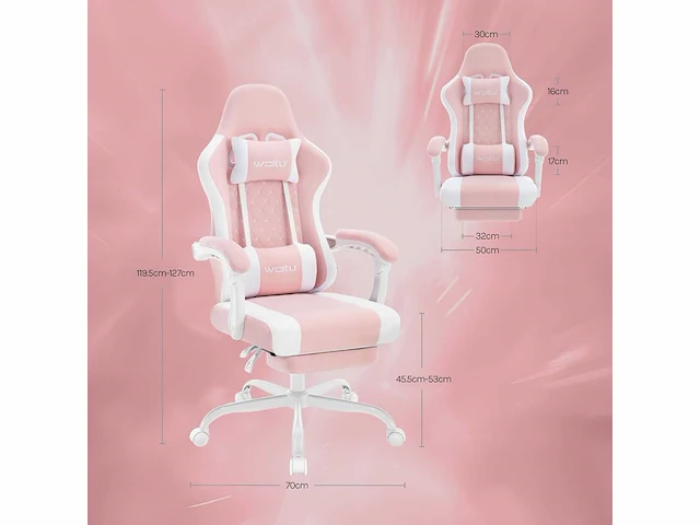 Gamingstoel, massante stoel, met veerkussen, roze+wit - afbeelding 2 van  6