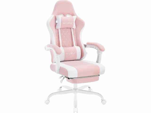 Gamingstoel, massante stoel, met veerkussen, roze+wit - afbeelding 3 van  6