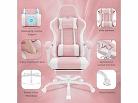Gamingstoel, massante stoel, met veerkussen, roze+wit - afbeelding 4 van  6