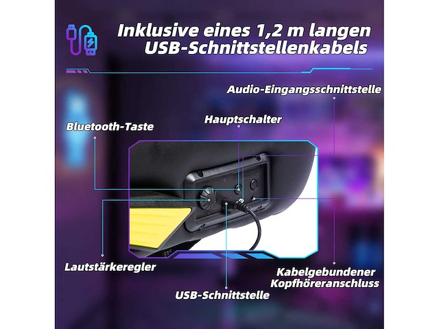 Gamingstoel met rockerfunctie en luidspreker, lenden- en neksteun - afbeelding 5 van  7