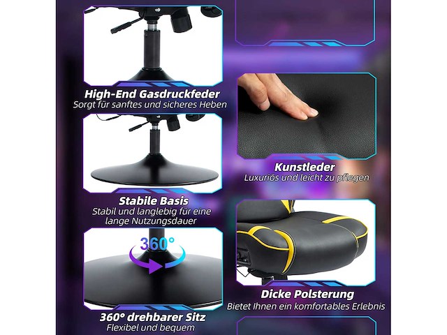 Gamingstoel met rockerfunctie en luidspreker, lenden- en neksteun - afbeelding 6 van  7