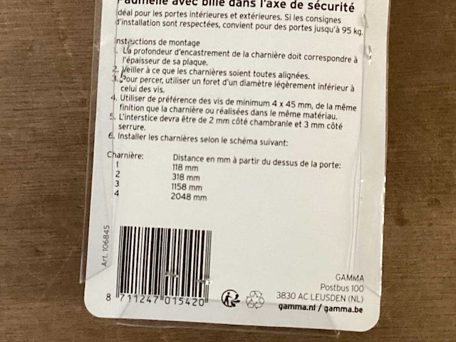 Gamma kogelstift paumelle 90x90 mm, ronde hoek (88x) - afbeelding 2 van  4