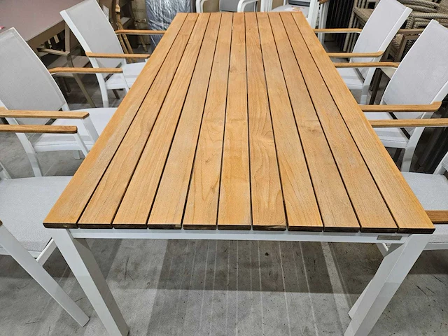 Garden prestige - alu tuintafel amsterdam wit 220 x 100cm + teak top - afbeelding 2 van  4
