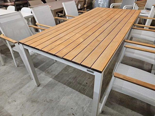 Garden prestige - alu tuintafel amsterdam wit 220 x 100cm + teak top - afbeelding 1 van  4
