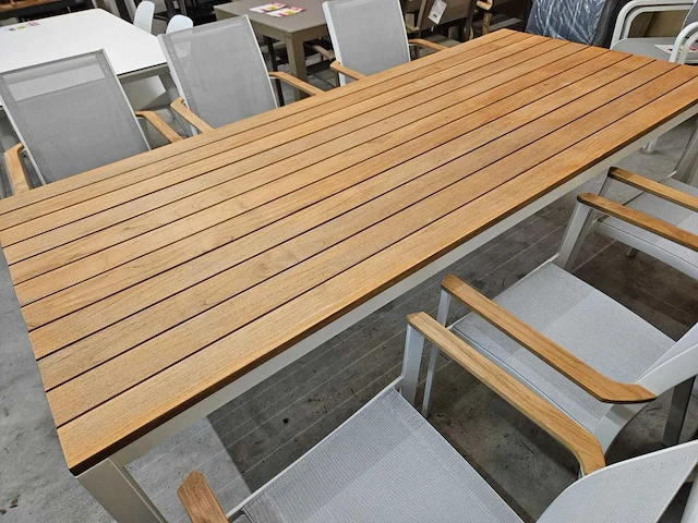Garden prestige - alu tuintafel amsterdam wit 220 x 100cm + teak top - afbeelding 3 van  4