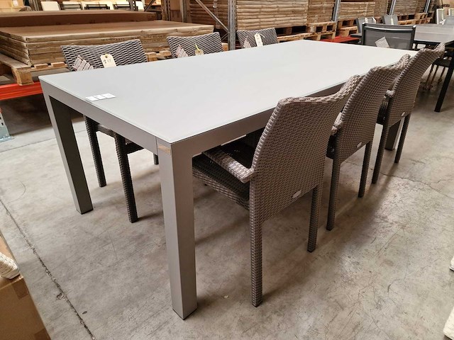 Garden prestige - alu tuintafel cleopatra warmgrijs mat 220 x 100cm + lichtgrijs glas - afbeelding 1 van  4