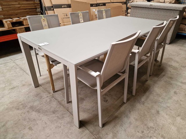 Garden prestige - alu tuintafel geneve mistral grijs mat 220 x 100cm + lichtgrijs glas - afbeelding 1 van  4