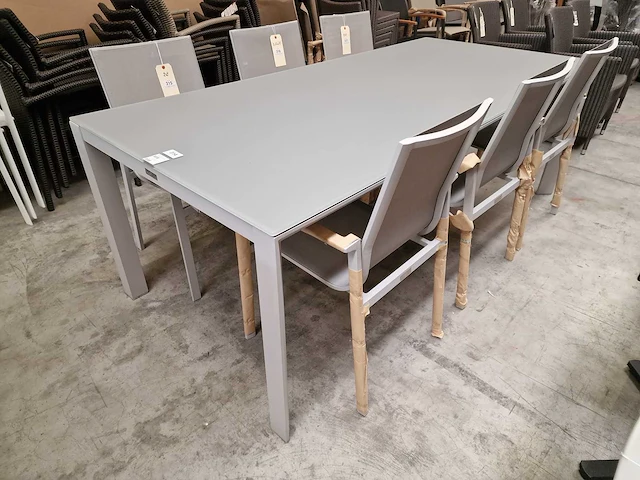 Garden prestige - alu tuintafel geneve mistral grijs mat 220 x 100cm + lichtgrijs glas - afbeelding 1 van  4