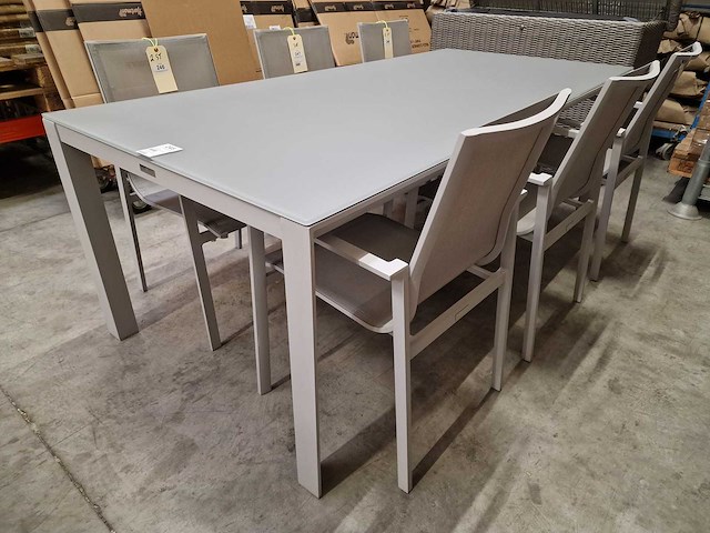 Garden prestige - alu tuintafel geneve mistral grijs mat 220 x 100cm + lichtgrijs glas - afbeelding 1 van  4