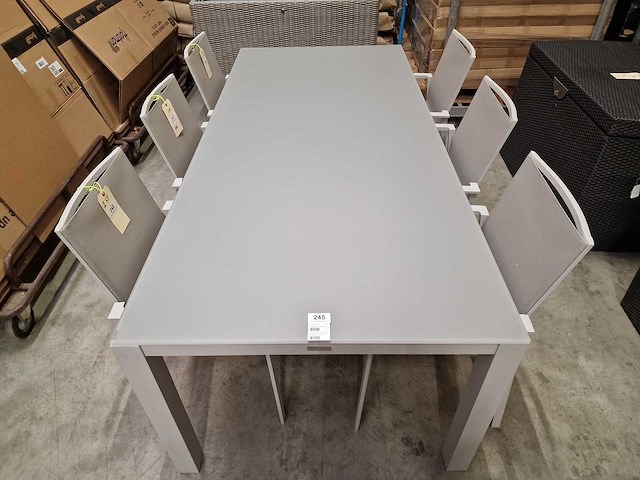Garden prestige - alu tuintafel geneve mistral grijs mat 220 x 100cm + lichtgrijs glas - afbeelding 3 van  4