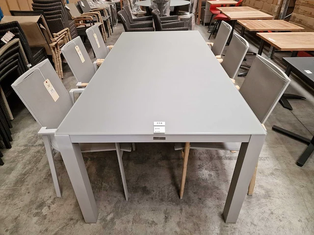 Garden prestige - alu tuintafel geneve mistral grijs mat 220 x 100cm + lichtgrijs glas - afbeelding 3 van  4