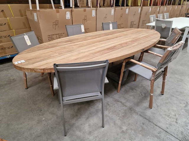 Garden prestige - alu tuintafel ovaal met vintage teak blad 300 x 130cm - afbeelding 1 van  5