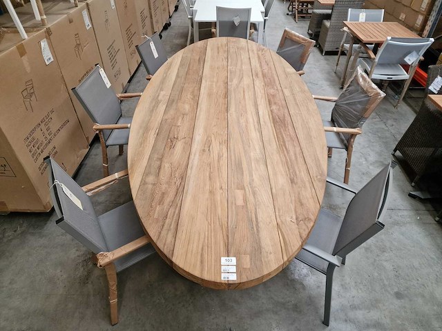 Garden prestige - alu tuintafel ovaal met vintage teak blad 300 x 130cm - afbeelding 3 van  5