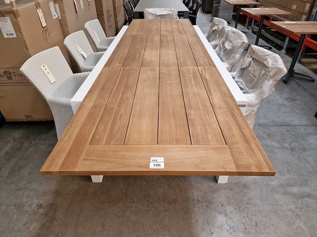 Garden prestige - alu tuintafel uitschuifbaar lissabon wit-teak 220-330 x 106cm - afbeelding 4 van  11