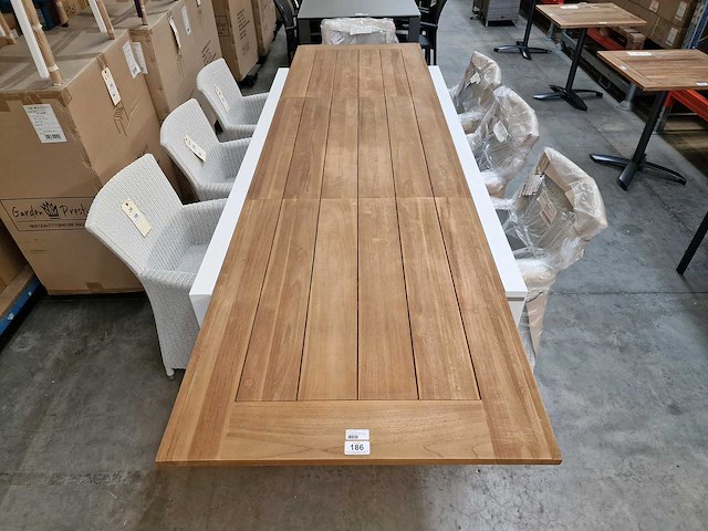 Garden prestige - alu tuintafel uitschuifbaar lissabon wit-teak 220-330 x 106cm - afbeelding 5 van  11