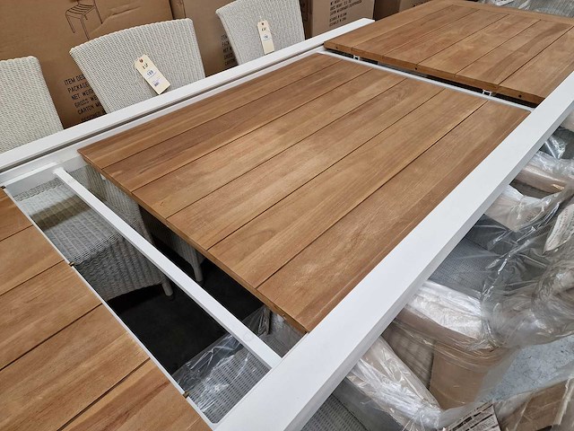 Garden prestige - alu tuintafel uitschuifbaar lissabon wit-teak 220-330 x 106cm - afbeelding 9 van  11