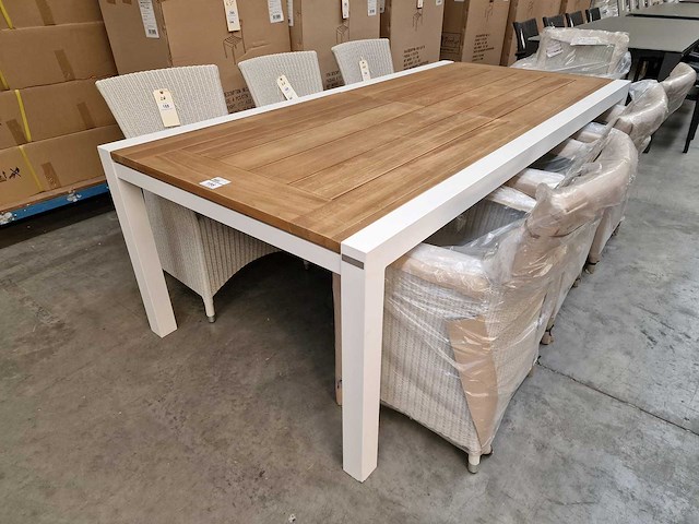 Garden prestige - alu tuintafel uitschuifbaar lissabon wit-teak 220-330 x 106cm - afbeelding 10 van  11