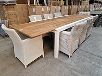 Garden prestige - alu tuintafel uitschuifbaar lissabon wit-teak 220-330 x 106cm - afbeelding 1 van  11