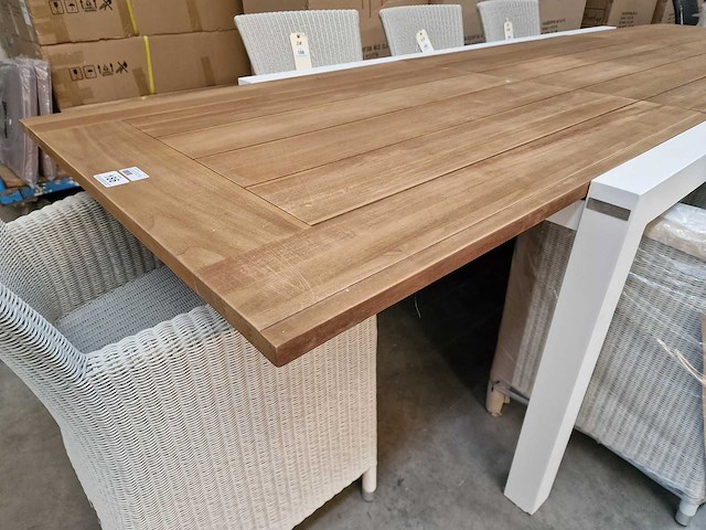 Garden prestige - alu tuintafel uitschuifbaar lissabon wit-teak 220-330 x 106cm - afbeelding 6 van  11