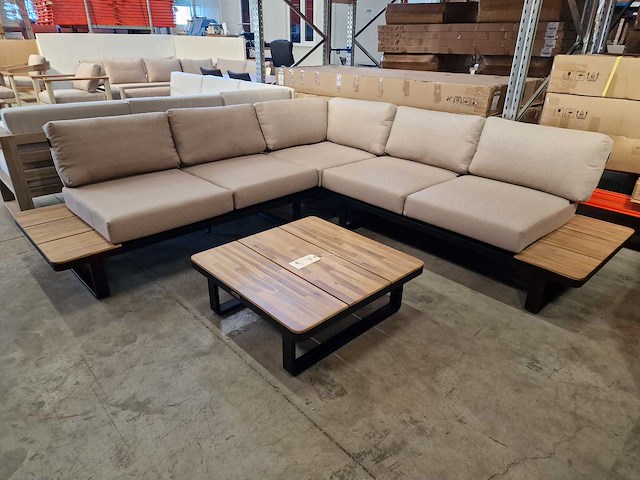 Garden prestige - hoeklounge set napoli zwart met kussens olefin zand - afbeelding 1 van  6