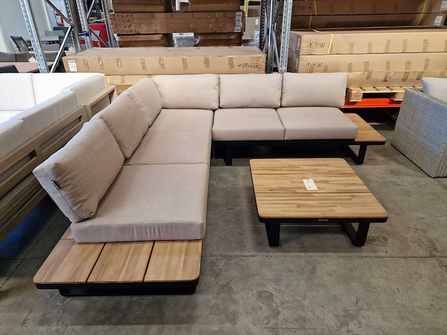 Garden prestige - hoeklounge set napoli zwart met kussens olefin zand - afbeelding 2 van  6