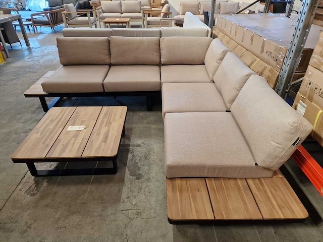Garden prestige - hoeklounge set napoli zwart met kussens olefin zand - afbeelding 3 van  6