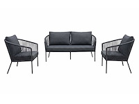 Garden prestige - lounge set reims kussens olefin zwart rope - afbeelding 2 van  6