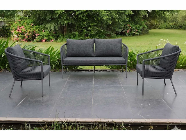 Garden prestige - lounge set reims kussens olefin zwart rope - afbeelding 1 van  9