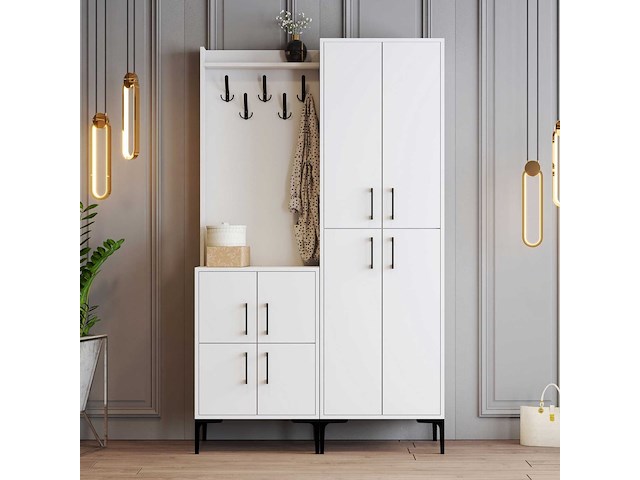 Garderobekast - 150x35x200cm - 8 deuren - wit - afbeelding 1 van  5