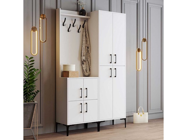 Garderobekast - 150x35x200cm - 8 deuren - wit - afbeelding 2 van  5