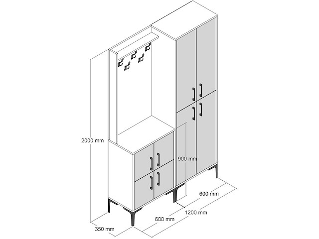 Garderobekast - 150x35x200cm - 8 deuren - wit - afbeelding 5 van  5